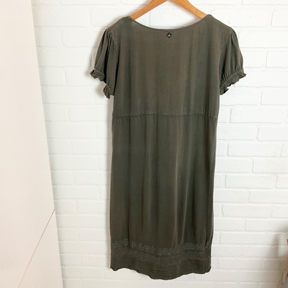 Prana Mini Dress Boho Crochet Olive Green 100% cotton V surplice neck Eco S - Picture 8 of 15